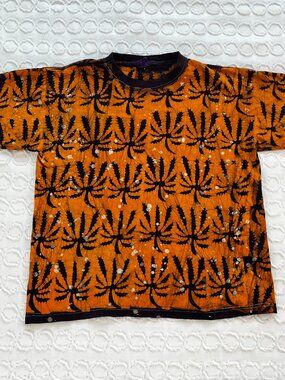 Men's Palm Leaf All Over Print T Shirt XL Purple Orange Dyed Splatter
